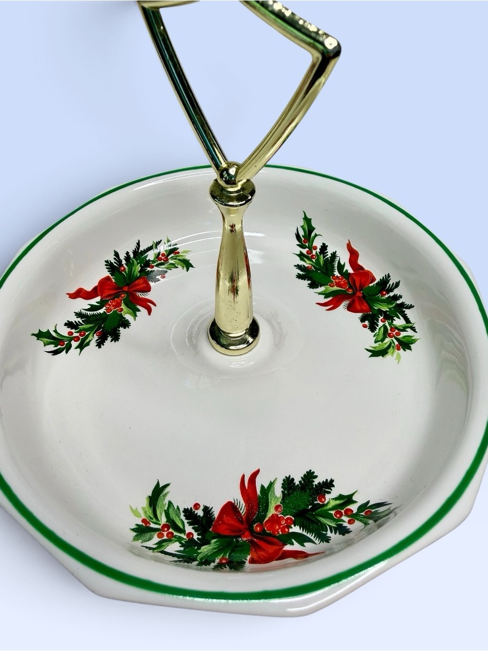VTG Pfaltzgraff Christmas Heritage Holly Berry Handled Candy Dish Retired USA